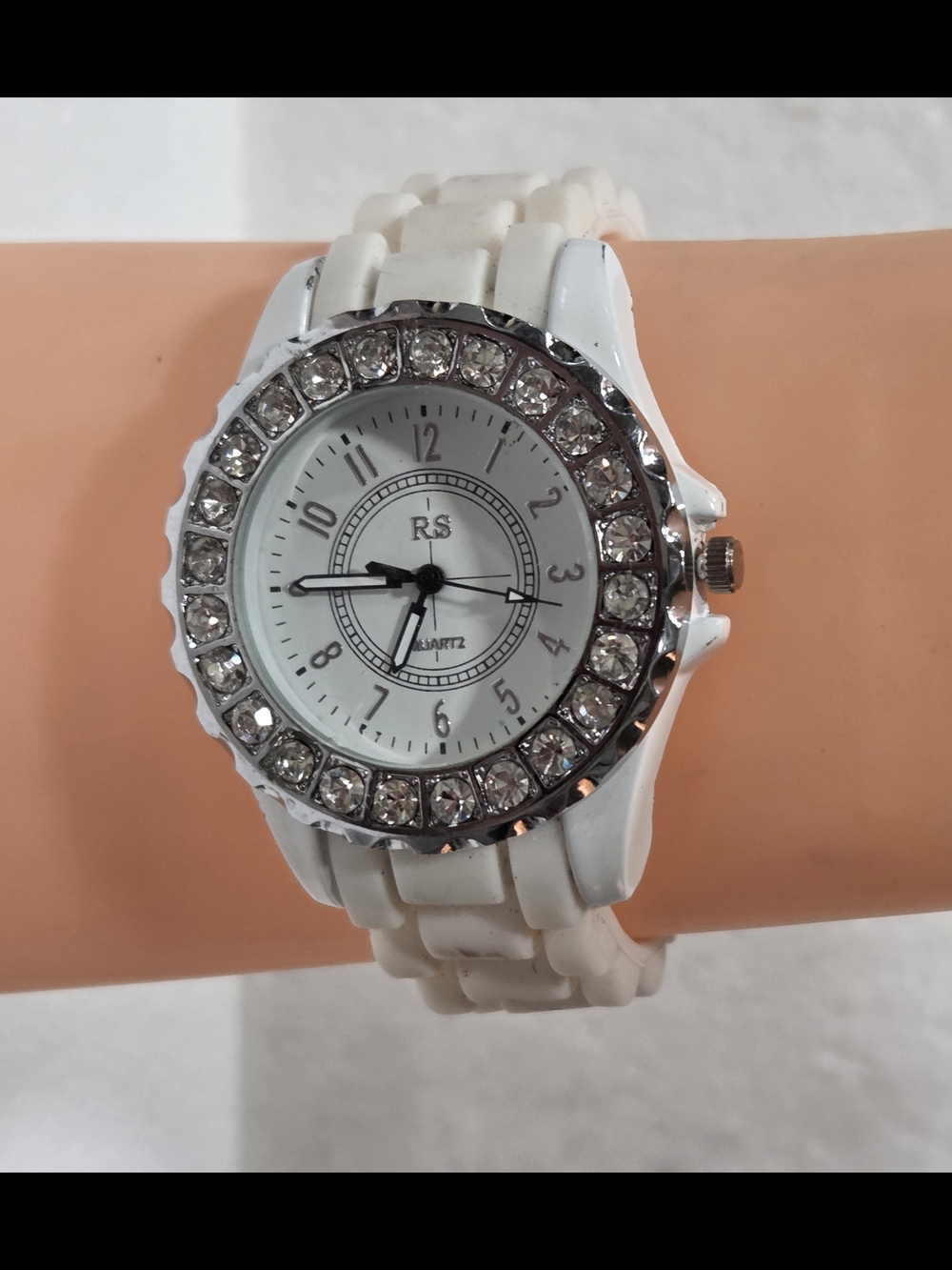 RS White Crystal Accent Women's Silicone Watch
